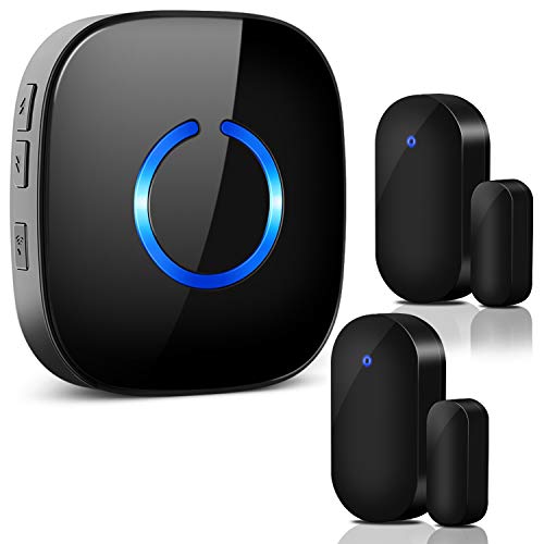 Alarme de Porte et Fenetre, ELEPOWSTAR Détecteur Ouverture Porte Magnetique sans Fil, 2 Paire de Capteur Magnétique et 1 Sonnette de Récepteur Adapté aux Portes, Fenêtres et Frigo