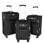 3-Piece Softside Expandable Luggage Set with Front Open Pocket, Lightweight and Durable Oxford Fabric Suitcase Set with TSA Lock (Black, 20in/24in/28in)