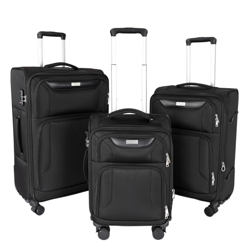 3-Piece Grey Softside Expandable Oxford Fabric Suitcase Set with Front Open Pocket & 3-Piece Black Softside Expandable Oxford Fabric Suitcase Set with Front Open Pocket3