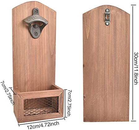 UTRUGAN Wall Mounted Bottle Opener Wooden Beer Cap Openers Vintage Beer Bottle Opener Bar Bottle Opener Retro Opener Tool with Cap Catcher for Home, Kitchen, Bar, Deck, Yard Gifts for Men Beer Lovers