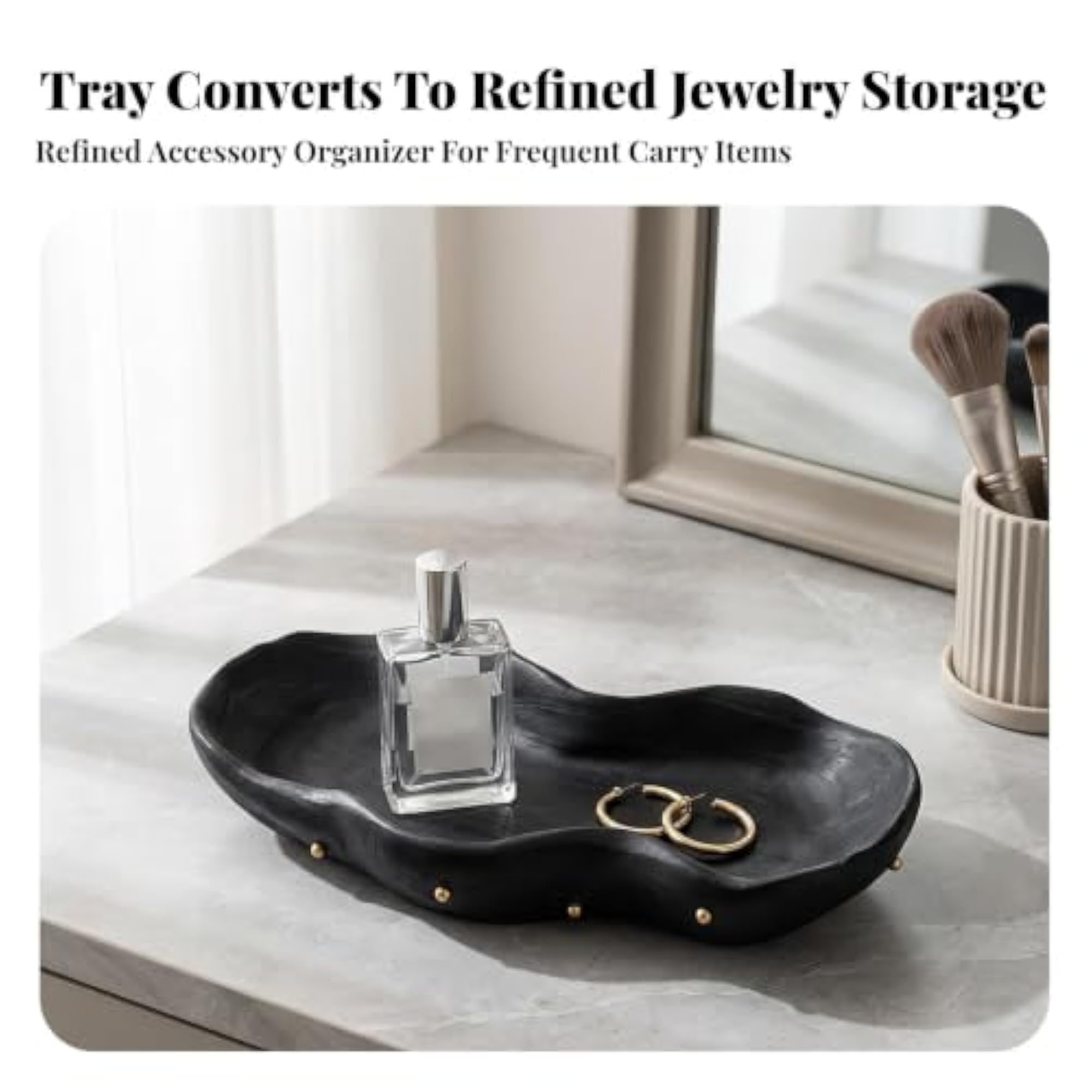Rustic Resin Tray with Gold Feet, Shallow Open Basin Catchall