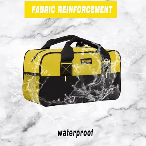 Image of FASTECH 14 Inch Tool Bag, Small Wide Mouth Tool Tote Bag, Waterproof Tool Organizer Bag, Electricians Repairman Tools Tote Bag Double Fabric Storage Bag (Yellow)