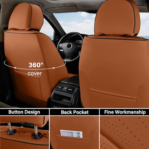 Image of Coverado Car Seat Covers Full Set, Nappa Leather Seat Covers for Car, Waterproof Car Seat Protector with Lumbar Support, Automotive Seat Covers Universal Fit for Most Cars SUV Trucks (Brown-Black)