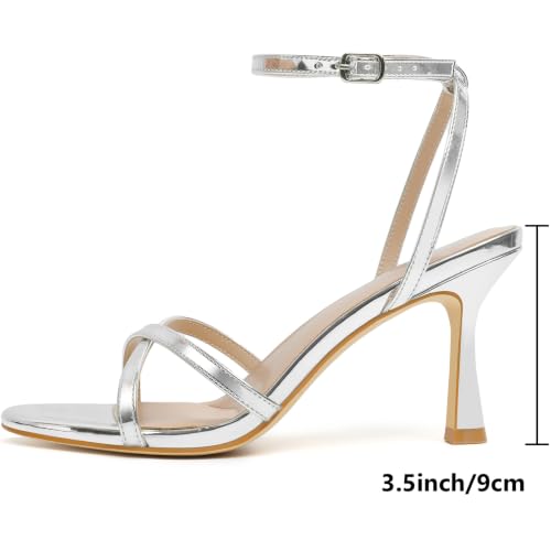 Image of Mostrin Strappy Heels for Women Ankle Strap Heels Women's Heeled Sandals for Party Prom Wedding