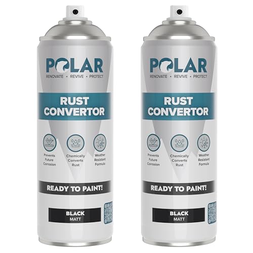 Polar Rust Converter Spray - 2 x 17 Fl Oz| Matte Black | Effective Rust Converter for Metal | Weather Resistant Protection Against Corrosion | Ideal for Vehicles, Trailers, Fences & Storage Tanks