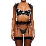 L'ensemble de lingerie en tulle et tulle avec soutien-gorge et porte-jarretelles en vinyle et tulle est composé des éléments suivants pour un ajustement parfait : extérieur : 92 % polyester, 8 % élasthanne, maille : 88 % nylon, 12 % élasthanne