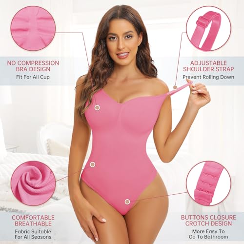 Xnova Damen Shapewear Stringbody Bodysuit, Shaping Body Thong Sculpting Korsett Bauchweg, Tank Top Jumpsuit Figurformender Body Shaper mit Verstellbare Träger (Rosa, M)