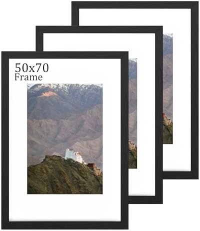 RUN HELIX Bilderrahmen 50x70 Schwarz 3er Set – rahmen 50x70 cm mit bruchsicherem Acrylglas und Passepartout - Leichtgewicht 50x70 cm bilderrahmen für Poster, Bilder, Diplome - Wand
