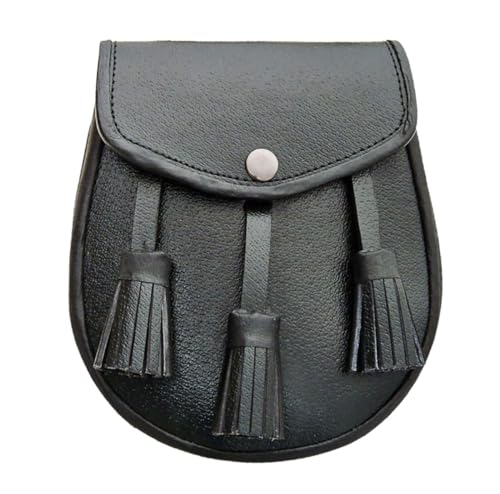 Scottish Kilt Sporran – Bolsa de Piel Negra Celta con cinturón de Cadena – Accesorios Elegantes para la Ropa – Elegante riñonera de Piel