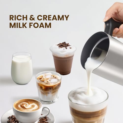 Image of Milk Frother, 4-in-1 Milk Frother and Steamer, 10.6oz Electric Milk Steamer, Automatic Cold and Hot Foam maker for Lattes, Cappuccinos, Ceramic Lining Interior, Brushed