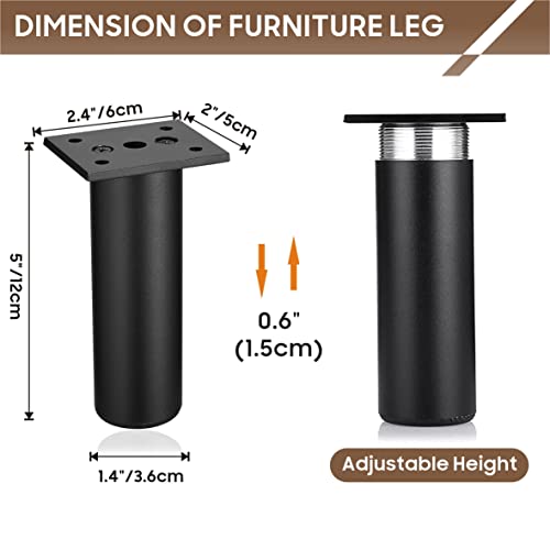 MixDora 4Pcs Adjustable Furniture Legs Black Metal Sofa feet Aluminum Alloy Couch Legs Wardrobe Foot Bed Feet Furniture Replacement Legs - Image 4