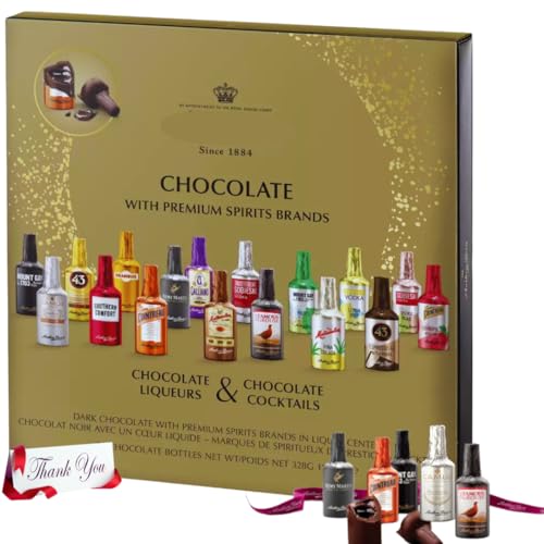 Dark Chocolate Assortment with Famous Liqueurs Cocktails Coffee in flavors of margarita mojito Irish coffee - 21x Dark chocolate luxury gift set for men women him her 328g