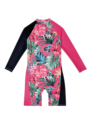 Image of Girls Rash Guard Swimsuits Toddler Long Sleeve Zipper One Piece Swimwear UPF 50+ Sun Production Bathing Suit for Kids