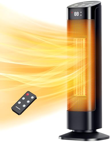 VAGKRI Space Heater, 24" Electric Heaters for Indoor Use Large Room, 1500W PTC Ceramic Fast Heating, 3 Modes, Portable Heater, 90° Oscillating Heater, Thermostat, Safety Protections, Office VAGKRI Space Heater, 24" Electric Heaters for Indoor Use Large Room, 1500W PTC Ceramic Fast Heating, 3 Modes, Portable Heater, 90° Oscillating Heater, Thermostat, Safety Protections, Office