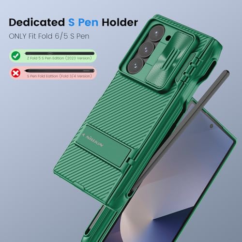 Image of Nillkin Samsung Galaxy Z Fold 6 Case with S Pen Holder & Hinge Protection [Hidden Kickstand] [Slide Camera Cover] CamShield Pro Slim Protective Case for Galaxy Z Fold 6 5G (Dark Green)
