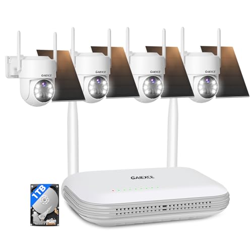 GAIEXCE Wireless Solar Security Camera System, 【No Monthly Fee】 Solar-Powered Home Security...