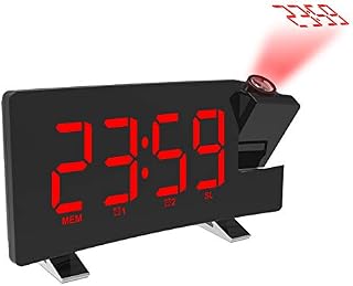 Projection Ceiling Wall Clock Digital Projector Radio Alarm Clock FM Radio Clock 7.1" Wide Curved Screen LED Digital Desk/Shelf Clock USB Charging (Red Display)