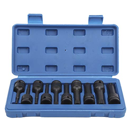 Juego de 10 llaves de vaso cuadradas, punta de destornillador con accionamiento de 1/2 pulg. CR MO Impact M5 a M18, herramienta de 78 mm de longitud con caja de almacenamiento,