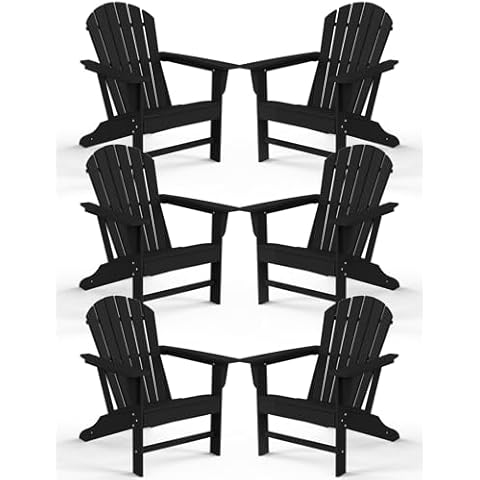 Farmhouse Adirondack Chair Set of 6, Poly Lumber Patio Chairs, Pre-Assembled Weather Resistant Outdoor Chairs for Pool, Deck, Backyard, Garden, Fire Pit Seating, Black Cover