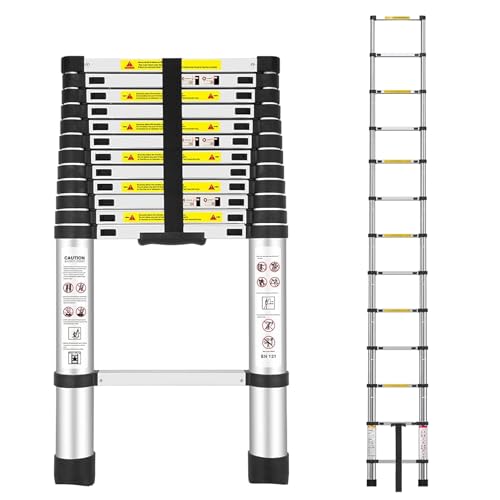 Image of BonKaso VertiPro 5M(16.5Ft) Telescopic Ladder | Aluminum Ladder 13 Steps | Multipurpose for Home & Outdoor use with Self Locking Mechanism | EN131 Certified Max Load Capacity of 150kg