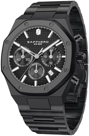 SAPPHERO Men's Chronograph Watches Analog Quartz Movement Stainless Steel Business Wrist Watches Fashion Luxury 50M Waterproof Mens Gifts
