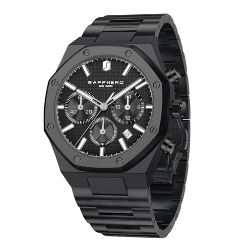 SAPPHERO Herren Uhren Luxus 50M Wasserdicht Armbanduhr für Männer Geschäftlich Datum Sport Zeit Mode Stahlband Uhr Geschenk für Männer