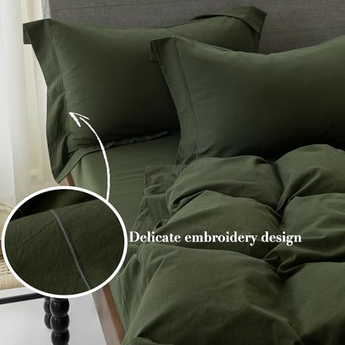 ELIMMO Oversized King Duvet Cover - 3 Piece 100% Washed Cotton Linen Feel Bedding Set, All Season Breathable Cozy, Double Stitched Hem, Hemmed Olive Green,120"x98" by ELIMMO - Used condition - Image 4
