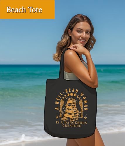 Image of Book Lovers Gifts Tote Bag for Bookish Readers, Aesthetic Book Tote Bag for Librarian, Medium Size with Inner Pocket