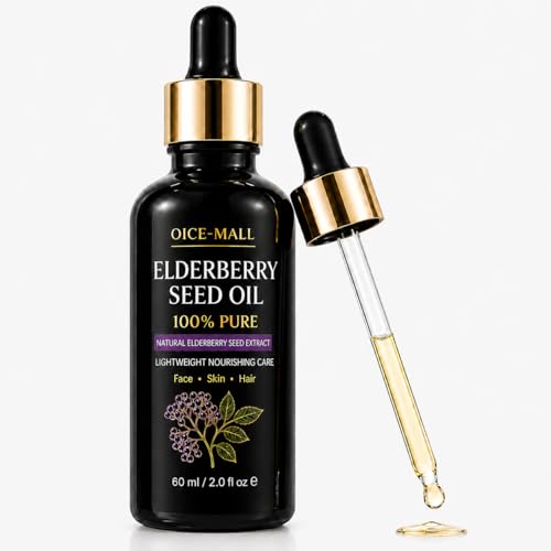 OICE-MALL Elderberry Seed Oil for Face & Hair, 100% Pure Cold-Pressed Sambucus Nigra Seed Oil, Lightweight Botanical Facial Oil for Dry Dull-Looking Skin, Hair Ends & Cuticles, 2 Fl Oz