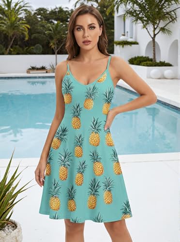 Image of DRESSFO Matchable Couples' Outfit Tropical Leaf Pineapple Print Button-up Shirt Or Strappy Dress