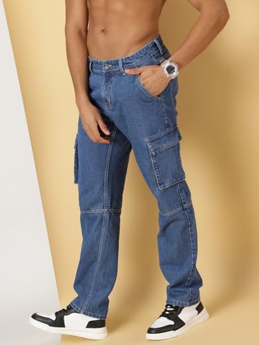 Image of Thomas Scott Men Mid Rise Relaxed Fit Cargo Jeans