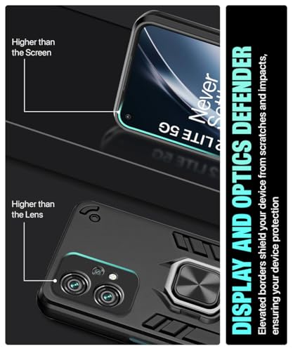 Image of WOW IMAGINE Polycarbonate 1+ Oneplus Nord Ce 2 Lite 5G Tough Armor Bumper Back Case For Oneplus Phone Cover | Ring Holder & Kickstand In-Built | Excellent 360 Degree Protection (Carbon Black)