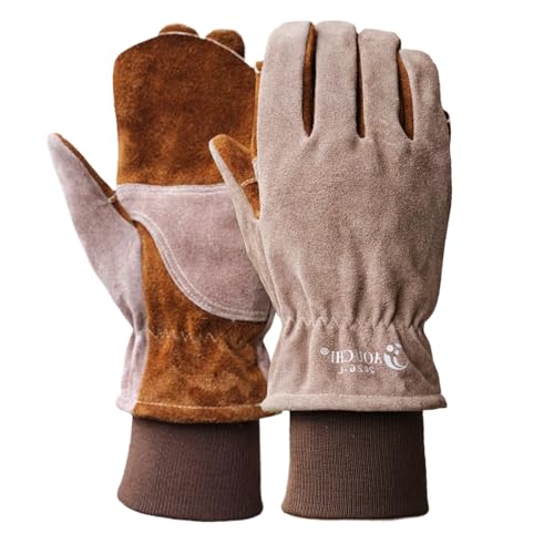 AOUCHI Winter Leather Work Gloves with Flexible Dual-Layer Palm for Men, Warmth, Puncture...