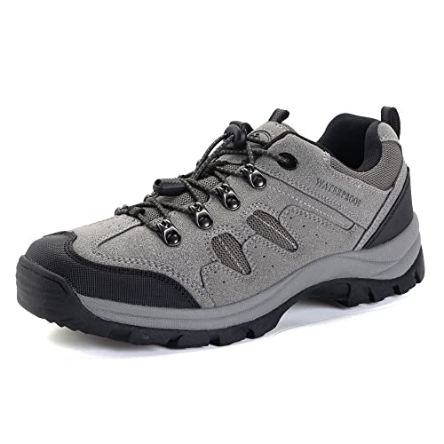 Cc-Los Men's Waterproof Hiking Shoes Lace-Free & Lightweight All Day Comfort Grey Size 8-13 #TOP3