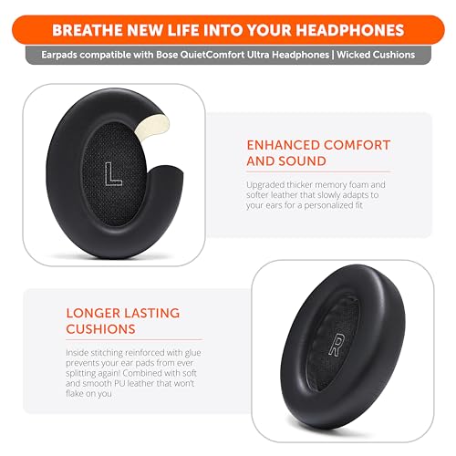 Image of WC PadZ QC Ultra - Upgraded Replacement Earpads Compatible with Bose QuietComfort Ultra Gen 1 & Gen 2 by Wicked Cushions | Enhanced Comfort, Thickness & Durability | Black