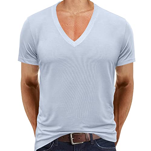 Lexiart Mens V Neck T-Shirts Short Sleeve Slim Fit Athletic Active Solid Moisture Wicking Tees Grey #TOP30