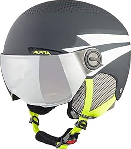 ALPINA ZUPO Visor Q-LITE - hochwertiger & sicherer Skihelm für Kinder, mit abnehmbaren Ohrenpolstern, mit kontrastverstärkendem Visier - Charcoal-neon matt - M (51-55 cm)