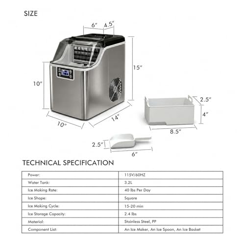 Fabricadora de hielo portátil 40 lbs compacta miniatura 6