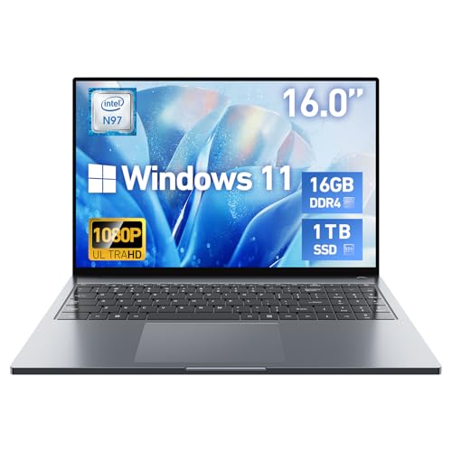 2026 Latest 16'' Laptop Windows 11 Pro, 16GB RAM 1TB SSD, Intel Quad-Core Processor(3.60GHz), 1080p FHD Display, Backlit Keyboard, Fingerprint, WiFi5, Webcam, USB3.2 Gen1, Type-C, HDMI, Metal, Gray