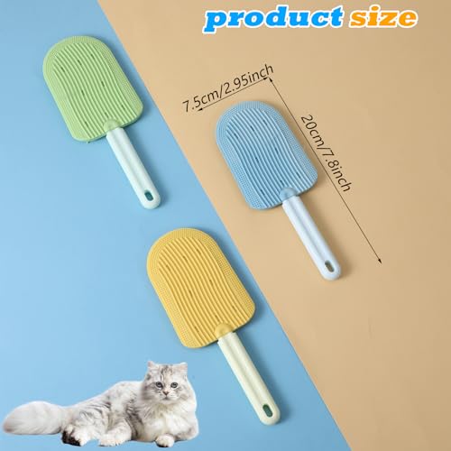 Image of 3pcs Cat Tongue Brush,2 in 1 Double-Sided Silicone Cat Brush,Cute Cats Brushes Silicone,Pet Hair Removal Tool for Long-Haired Cats, Grooming, Cleaning,Hair Removal (Blue, Green, Yellow)