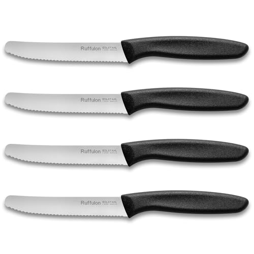 Ruffulon Tafelmesser 4 Stück,Hochwertiges Frühstücksmesser Set,Scharfe Messer mit Wellenschliff,Edelstahl Schneidemesser,Kunststoffgriff...