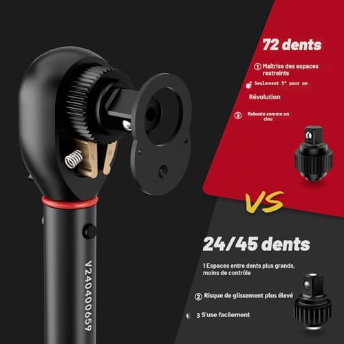 VANPO Clé Dynamométrique 3/8, 5-60Nm Vélo et Moto Set, Précision ±3% – vue 5