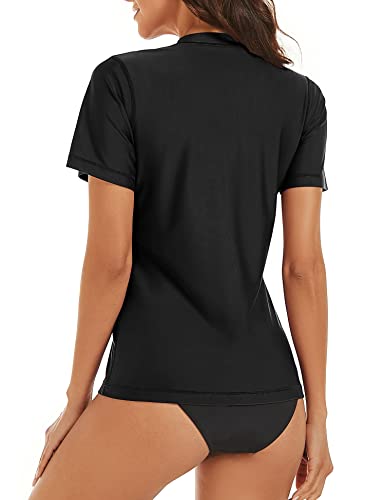 Lecieldusoir Plus Size Women's Rash Guard Short Sleeve Half Zipper Swim Shirts Uv Sun Protection Swimsuit Bathing Suit Tops #TOP2