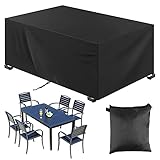 【Diseño estable】: equipado con 4 hebillas, una en cada esquina, fija las patas de la mesa firmemente para evitar que el viento atraiga la cubierta de los muebles al aire. El cordón elástico en el dobladillo permite un ajuste personalizado con una seguridad excepcional en condiciones de viento.