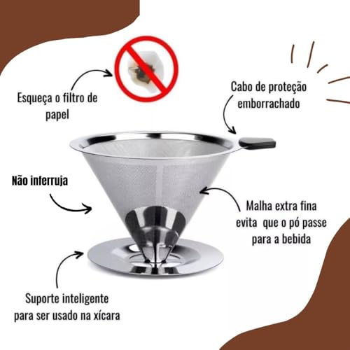 Coador Filtro De Café Peneira Aço Inox Sem Uso De Papel Dupla Camada, Sustentável e Lavável