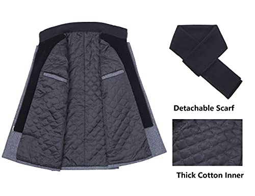 Image of WULFUL Men's Wool Blend Winter Coat Slim Fit Short Trenchcoat Warm Business Jacket with Detachable Soft Wool Scarf