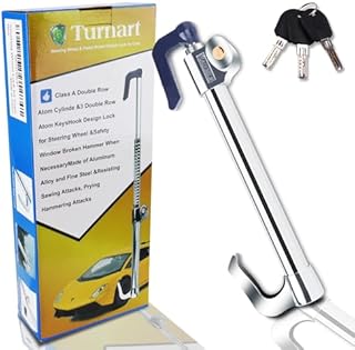 Turnart Steering Wheel Lock for Vans, Brake Lock - Double Hook - Car Clutch Pedal Lock Anti-Theft Device Retractable Steering Lock with 3 Keys