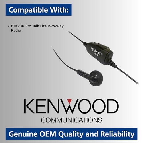 Kenwood KHS-33 Earbud Earpiece with Inline Mic & PTT &ndash; Lightweight 1-Wire VOX Compatible for PKT-23 ProTalk Two-Way Radios, Secure Clip for All-Day Use, OEM