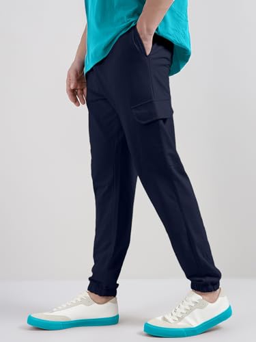 Image of Veirdo 100% Pure Cotton Regular Fit Mid Rise Trackpants with Side Pocket for Men & Boys