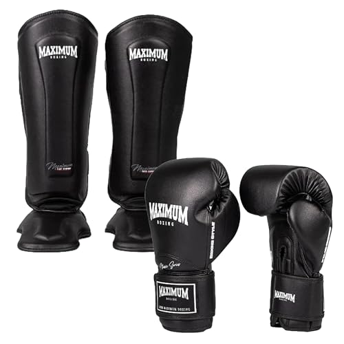 Kit Par de Caneleira + Par Luva Boxe Muay Thai Kickboxing New Classic, Maximum